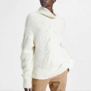 Theory Ivory Mohair Boucle Cable Knit Turtle Neck